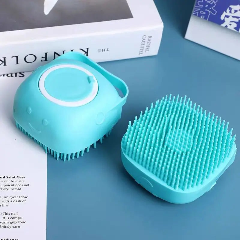 Esponja de Silicone para Banho em Pets: Massageador Portátil com Dispenser de Sabonete - Limpeza Eficiente e Confortável