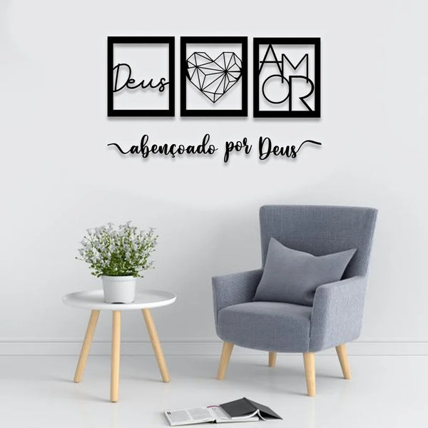 Quadro Decorativo Frases Parede Sala Quarto 3 Quadinhos Mdf + Frase Completa